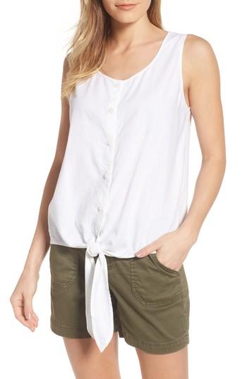 Women's Caslon Tie Front Linen Blend Tank - Ivory