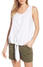 Women's Caslon Tie Front Linen Blend Tank - Ivory