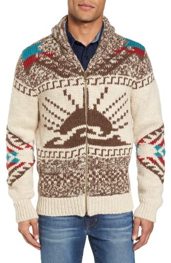 Men's Faherty Sun & Wave Cowichan Zip Front Cardigan - Brown