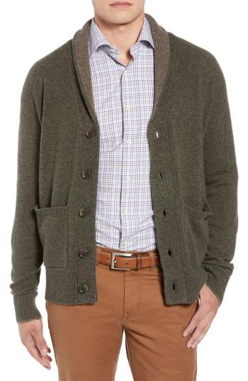 Men's Peter Millar Merino Wool & Yak Down Shawl Collar Cardigan - Beige