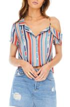 Women's Astr The Label Logan One-shoulder Stripe Top - Blue