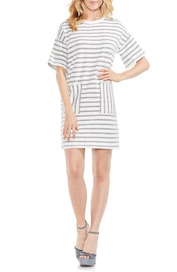 Women's Vince Camuto Drop Shoulder Stripe Shift Dress, Size - Grey