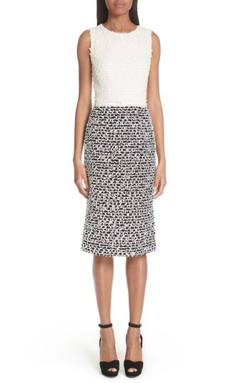 Women's Oscar De La Renta Two-tone Tweed Sheath Dress - White
