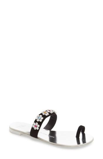 Women's Giuseppe Zanotti Crystal Embellished Flat Sandal M - Black