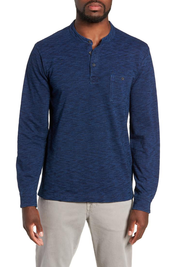 Men's Michael Bastian Long Sleeve Pique Henley, Size - Blue