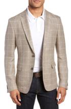 Men's Boss Nobis Trim Fit Windowpane Wool & Linen Sport Coat S - Beige