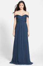 Women's Amsale Convertible Crinkled Silk Chiffon Gown - Blue