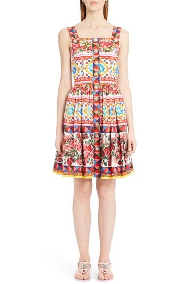 Women's Dolce & Gabbana Print Poplin Full Skirt Sundress