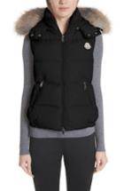 Women's Moncler Gallinule Quilted Down Vest With Detachable Genuine Fox Fur Trim Hood - Black