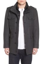 Men's Black Rivet Long Button Front Coat