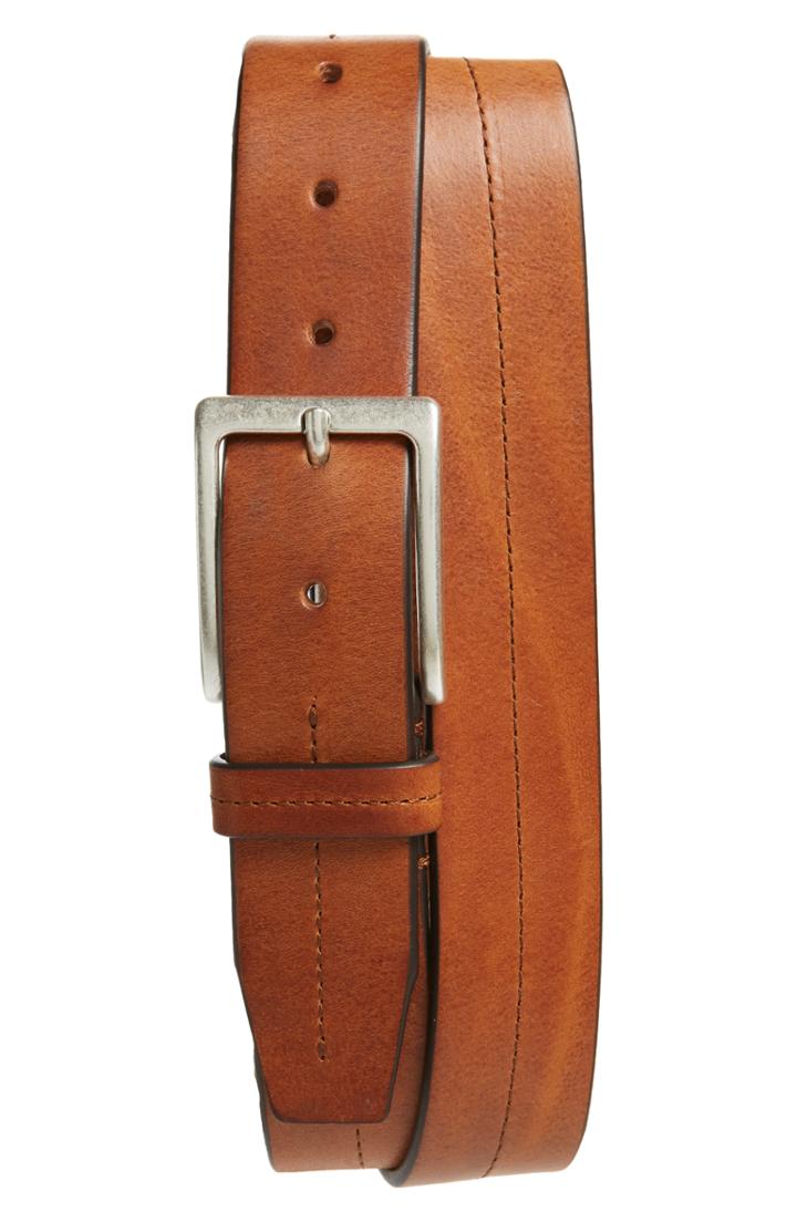 Men's Boss Simo Stitch Calfskin Leather Belt - Medium Brown