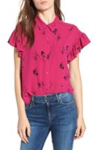 Women's Bp. Ruffle Sleeve Print Shirt, Size - Pink