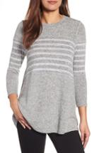Petite Women's Caslon Stripe Panel Sweater P - Grey