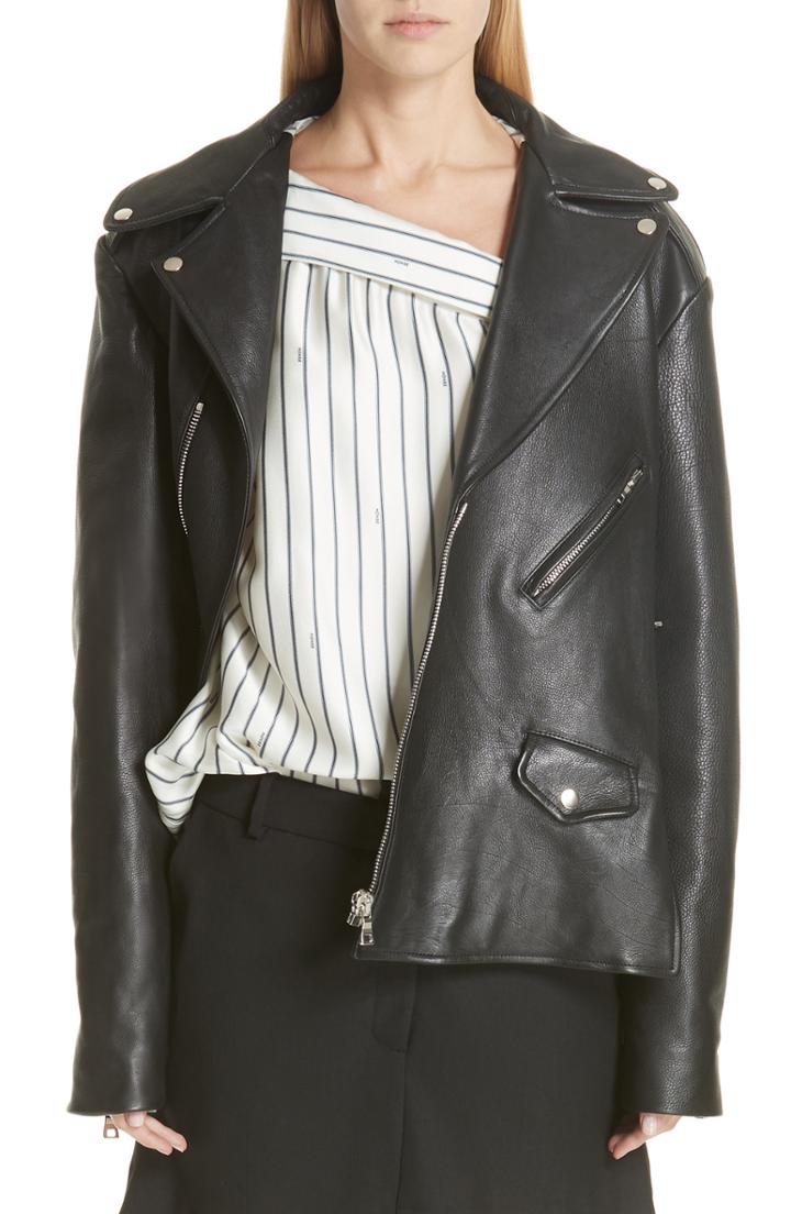 Women's Monse Twisted Leather Biker Jacket - Black