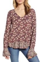 Women's Lucky Brand Ruffle Cuff Border Print Top - Red