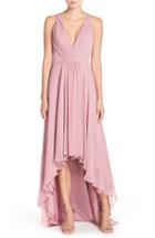 Women's Monique Lhuillier Bridesmaids Deep V-neck Chiffon High/low Gown - Pink