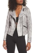 Women's Blanc Noir Hooded Faux Leather Moto Jacket - Grey