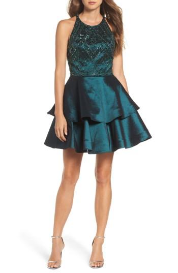 Women's Sean Collection Beaded Tiered Fit & Flare Dress - Green