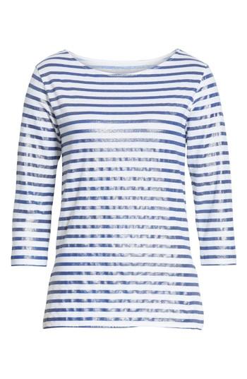 Women's Majestic Filatures Linen Stretch Stripe Top - Blue