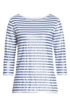 Women's Majestic Filatures Linen Stretch Stripe Top - Blue