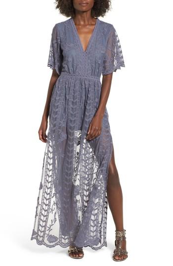 Women's Socialite Lace Overlay Romper - Grey