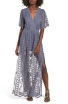 Women's Socialite Lace Overlay Romper - Grey
