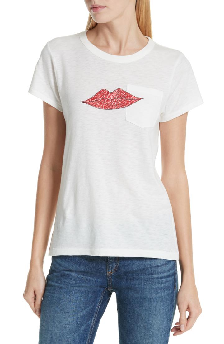 Women's Rag & Bone/jean Lips Pocket Tee, Size - White