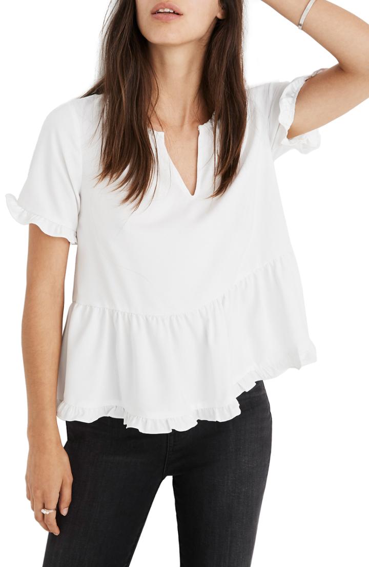 Women's Madewell Stanza Ruffle Hem Top, Size - White