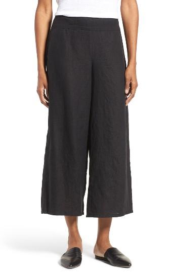 Women's Eileen Fisher Organic Linen Crop Wide Leg Pants - Black
