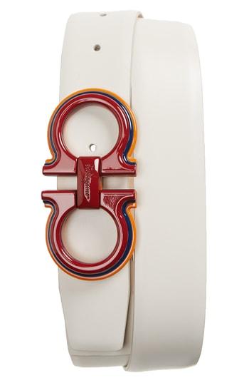 Men's Salvatore Ferragamo Rainbow Double Gancio Belt - Bianco