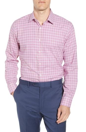 Men's Nordstrom Men's Shop Tech-smart Trim Fit Stretch Windowpane Dress Shirt .5 32/33 - Purple