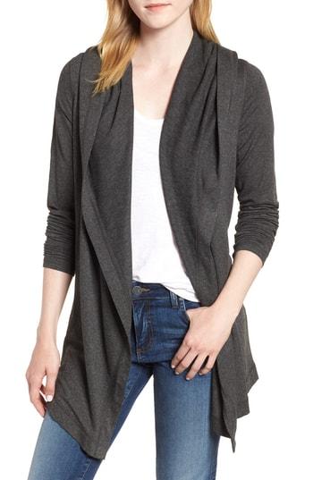 Women's Michael Stars Draped Hooded Cardigan - Black