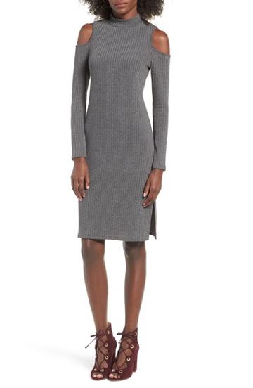 Women's One Clothing Cold Shoulder Midi Dress - Grey