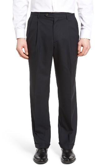 Men's Berle Pleated Solid Wool Trousers X 34 - Blue