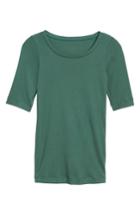 Women's Caslon Ballet Neck Cotton & Modal Knit Elbow Sleeve Tee - Green