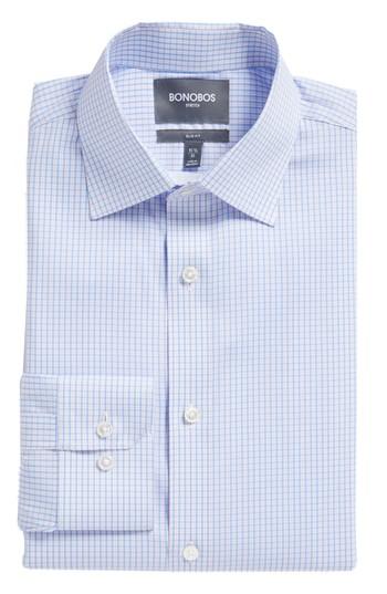 Men's Bonobos Soundview Slim Fit Stretch Check Dress Shirt .5 - 34 - Blue