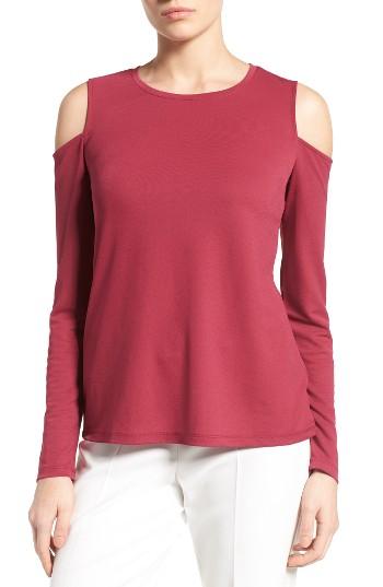 Women's Halogen Stretch Knit Cold Shoulder Top - Burgundy