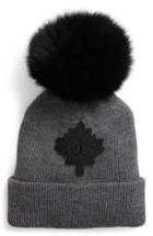 Women's Moose Knuckles Maple Leaf Toque Hat With Removable Genuine Fox Fur Pom -