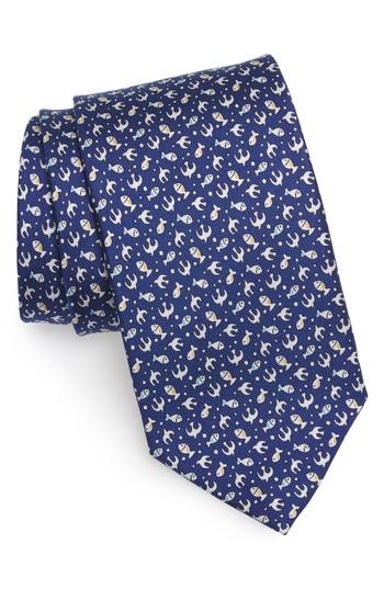 Men's Salvatore Ferragamo Ever Print Silk Tie, Size - Blue