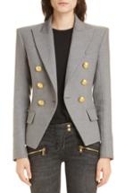 Women's Balmain Double Breasted Wool Blend Jacket Us / 38 Fr - Grey