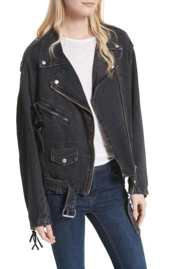 Women's Free People Oversize Denim Moto Jacket - Black