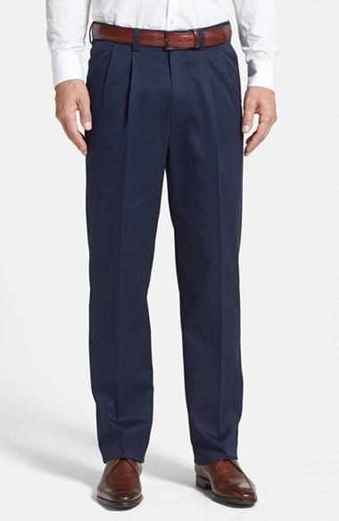 Men's Nordstrom Men's Shop 'classic' Smartcare(tm) Relaxed Fit Double Pleated Cotton Pants X 34 - Blue (online Only)