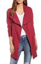 Women's Caslon Asymmetrical Drape Collar Terry Jacket, Size - Red