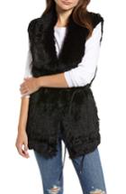 Women's Love Token Longline Genuine Rabbit Fur Vest - Black