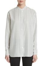 Women's Victoria Beckham Stripe Silk Granddad Shirt Us / 6 Uk - Ivory