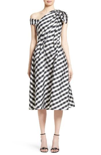 Women's Carolina Herrera Bow Detail One-shoulder Gingham Dress