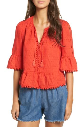 Women's Madewell Peekaboo Pompom Top - Red