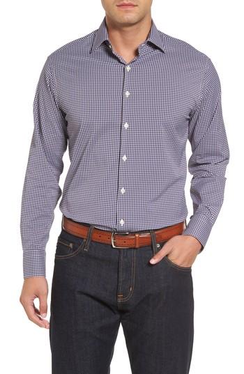 Men's Peter Millar Statler Regular Fit Check Performance Sport Shirt, Size - Blue