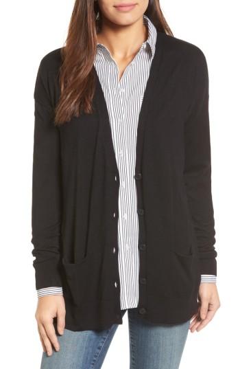 Women's Halogen Relaxed Pocket Cardigan - Black