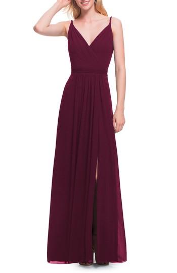 Women's #levkoff Surplice Neck Chiffon Gown - Burgundy